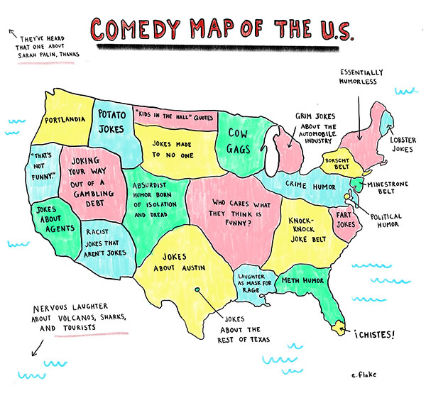 Comedy Map of the U.S. - by Emily Flake